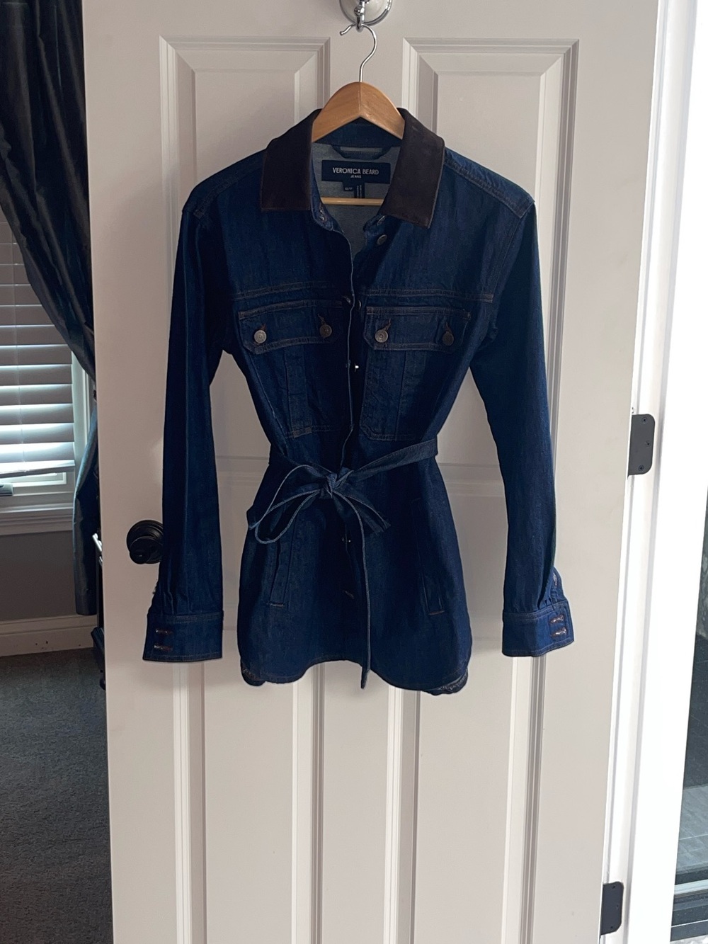 Veronica Beard Dark Blue Denim Jacket with Brown Corduroy Collar - Picture 3 of 10